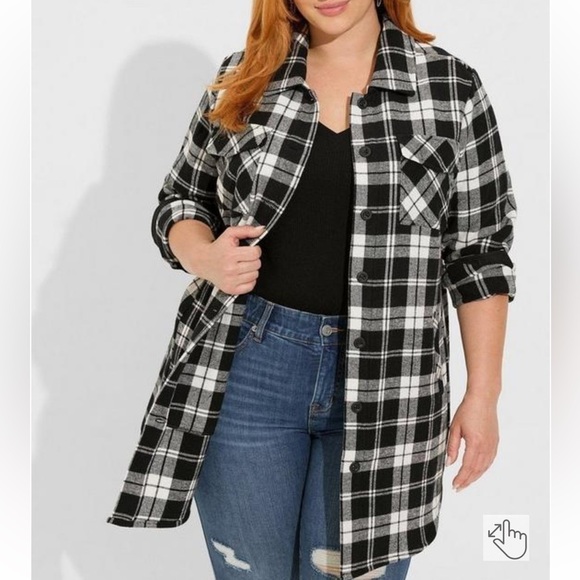Torrid Cotton Brushed Midi Shacket Womens 3X Plaid Jacket Coat Button Down NWT - Picture 14 of 14